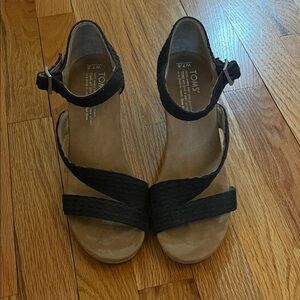 TOMS Black Wedge Sandals